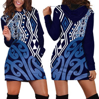 New Zealand Hoodie Dress Aotearoa Kowhaiwhai Mix Taniko Art - Blue