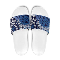 New Zealand Slide Sandals Aotearoa Kowhaiwhai Mix Taniko Art - Blue - Polynesian Pride