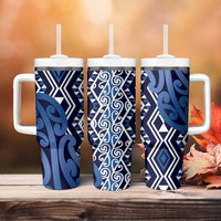 New Zealand Tumbler With Handle Aotearoa Kowhaiwhai Mix Taniko Art - Blue LT14