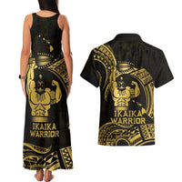 Gold Hawaii Ikaika Warrior Couples Matching Tank Maxi Dress and Hawaiian Shirt Hawaiian Power