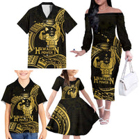 Gold Hawaii Ikaika Warrior Family Matching Off The Shoulder Long Sleeve Dress and Hawaiian Shirt Hawaiian Power