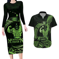 Green Hawaii Ikaika Warrior Couples Matching Long Sleeve Bodycon Dress and Hawaiian Shirt Hawaiian Power