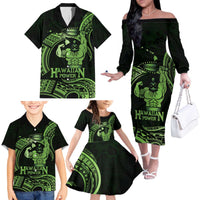 Green Hawaii Ikaika Warrior Family Matching Off The Shoulder Long Sleeve Dress and Hawaiian Shirt Hawaiian Power