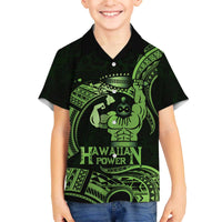 Green Hawaii Ikaika Warrior Family Matching Off The Shoulder Long Sleeve Dress and Hawaiian Shirt Hawaiian Power