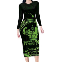 Green Hawaii Ikaika Warrior Long Sleeve Bodycon Dress Hawaiian Power