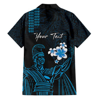 Personalised Hawaii King Kamehameha Day Family Matching Long Sleeve Bodycon Dress and Hawaiian Shirt Plumeria With Kakau Pattern - Blue LT14 - Polynesian Pride