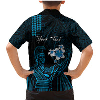 Personalised Hawaii King Kamehameha Day Family Matching Mermaid Dress and Hawaiian Shirt Plumeria With Kakau Pattern - Blue LT14 - Polynesian Pride