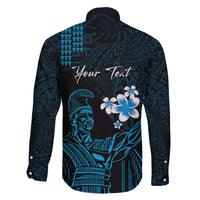 Personalised Hawaii King Kamehameha Day Family Matching Summer Maxi Dress and Hawaiian Shirt Plumeria With Kakau Pattern - Blue