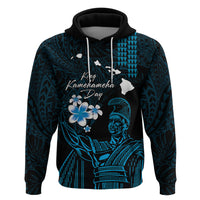 Personalised Hawaii King Kamehameha Day Zip Hoodie Plumeria With Kakau Pattern - Blue