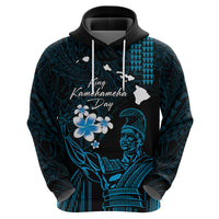 Personalised Hawaii King Kamehameha Day Zip Hoodie Plumeria With Kakau Pattern - Blue