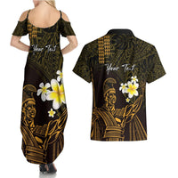 Personalised Hawaii King Kamehameha Day Couples Matching Summer Maxi Dress and Hawaiian Shirt Plumeria With Kakau Pattern - Gold LT14 - Polynesian Pride