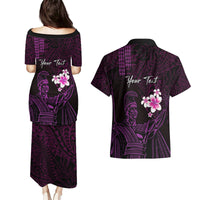 Personalised Hawaii King Kamehameha Day Couples Matching Puletasi and Hawaiian Shirt Plumeria With Kakau Pattern - Purple LT14 - Polynesian Pride