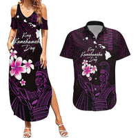 Personalised Hawaii King Kamehameha Day Couples Matching Summer Maxi Dress and Hawaiian Shirt Plumeria With Kakau Pattern - Purple LT14 Purple - Polynesian Pride