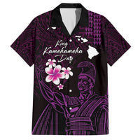 Personalised Hawaii King Kamehameha Day Family Matching Long Sleeve Bodycon Dress and Hawaiian Shirt Plumeria With Kakau Pattern - Purple LT14 Dad's Shirt - Short Sleeve Purple - Polynesian Pride