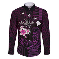 Personalised Hawaii King Kamehameha Day Family Matching Short Sleeve Bodycon Dress and Hawaiian Shirt Plumeria With Kakau Pattern - Purple