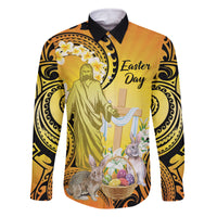 Polynesia Easter Day Family Matching Off The Shoulder Long Sleeve Dress and Hawaiian Shirt He Is Risen Lilium Longiflorum Polynesian Pattern