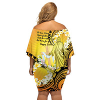 Polynesia Easter Day Off Shoulder Short Dress He Is Risen Lilium Longiflorum Polynesian Pattern LT14 - Polynesian Pride