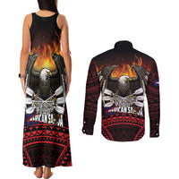 Fautasi Race Day American Samoa Couples Matching Tank Maxi Dress and Long Sleeve Button Shirt Bald Eagle Polynesian Tattoo
