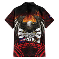 Fautasi Race Day American Samoa Family Matching Off The Shoulder Long Sleeve Dress and Hawaiian Shirt Bald Eagle Polynesian Tattoo