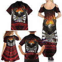 Fautasi Race Day American Samoa Family Matching Summer Maxi Dress and Hawaiian Shirt Bald Eagle Polynesian Tattoo