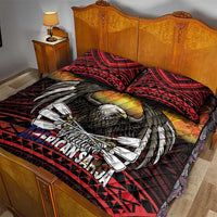 Fautasi Race Day American Samoa Quilt Bed Set Bald Eagle Polynesian Tattoo