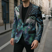 Turquoise Traditional Cloak Aotearoa Blazer Maori Paua Shell Korowai Pattern - Polynesian Pride