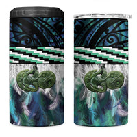 Turquoise Traditional Cloak Aotearoa 4 in 1 Can Cooler Tumbler Maori Paua Shell Korowai Pattern