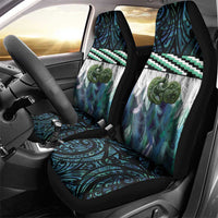 Turquoise Traditional Cloak Aotearoa Car Seat Cover Maori Paua Shell Korowai Pattern