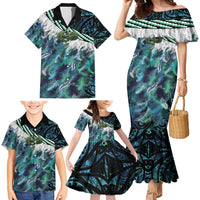 Turquoise Traditional Cloak Aotearoa Family Matching Mermaid Dress and Hawaiian Shirt Maori Paua Shell Korowai Pattern LT14 - Polynesian Pride