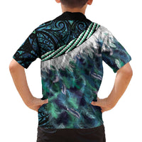 Turquoise Traditional Cloak Aotearoa Family Matching Off The Shoulder Long Sleeve Dress and Hawaiian Shirt Maori Paua Shell Korowai Pattern LT14 - Polynesian Pride