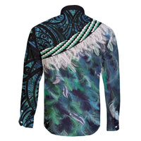 Turquoise Traditional Cloak Aotearoa Family Matching Off The Shoulder Long Sleeve Dress and Hawaiian Shirt Maori Paua Shell Korowai Pattern LT14 - Polynesian Pride