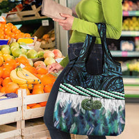 Turquoise Traditional Cloak Aotearoa Grocery Bag Maori Paua Shell Korowai Pattern