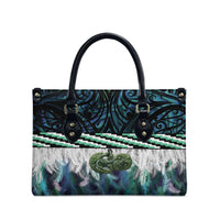 Turquoise Traditional Cloak Aotearoa Leather Bag Maori Paua Shell Korowai Pattern - Polynesian Pride