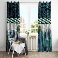 Turquoise Traditional Cloak Aotearoa Window Curtain Maori Paua Shell Korowai Pattern