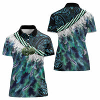 Turquoise Traditional Cloak Aotearoa Women Polo Shirt Maori Paua Shell Korowai Pattern