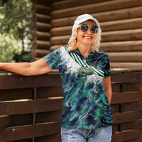 Turquoise Traditional Cloak Aotearoa Women Polo Shirt Maori Paua Shell Korowai Pattern