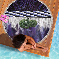 Purple Traditional Cloak Aotearoa Beach Blanket Maori Paua Shell Korowai Pattern