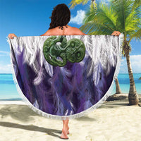 Purple Traditional Cloak Aotearoa Beach Blanket Maori Paua Shell Korowai Pattern
