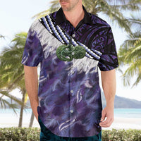 Purple Traditional Cloak Aotearoa Hawaiian Shirt Maori Paua Shell Korowai Pattern
