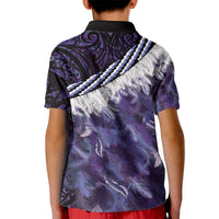 Purple Traditional Cloak Aotearoa Kid Polo Shirt Maori Paua Shell Korowai Pattern
