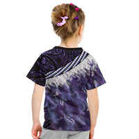 Purple Traditional Cloak Aotearoa Kid T Shirt Maori Paua Shell Korowai Pattern