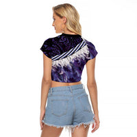 Purple Traditional Cloak Aotearoa Raglan Cropped T Shirt Maori Paua Shell Korowai Pattern LT14 - Polynesian Pride