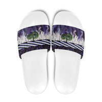 Purple Traditional Cloak Aotearoa Slide Sandals Maori Paua Shell Korowai Pattern - Polynesian Pride