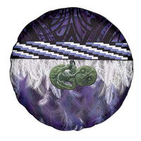Purple Traditional Cloak Aotearoa Spare Tire Cover Maori Paua Shell Korowai Pattern