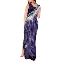 Purple Traditional Cloak Aotearoa Tank Maxi Dress Maori Paua Shell Korowai Pattern