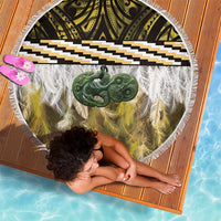 Yellow Traditional Cloak Aotearoa Beach Blanket Maori Paua Shell Korowai Pattern