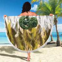 Yellow Traditional Cloak Aotearoa Beach Blanket Maori Paua Shell Korowai Pattern
