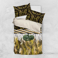 Yellow Traditional Cloak Aotearoa Bedding Set Maori Paua Shell Korowai Pattern