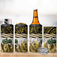 Yellow Traditional Cloak Aotearoa 4 in 1 Can Cooler Tumbler Maori Paua Shell Korowai Pattern