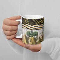 Yellow Traditional Cloak Aotearoa Ceramic Mug Maori Paua Shell Korowai Pattern - Polynesian Pride